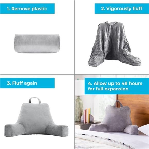 Reading Pillow with Shredded Memory Foam- Back Pillow for Sitting in Bed,Reading - Picture 3 of 7